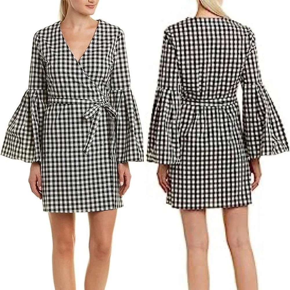 NEW Jack By BB Dakota Alter Ego Black and White Gingham Check Wrap Dress | M
